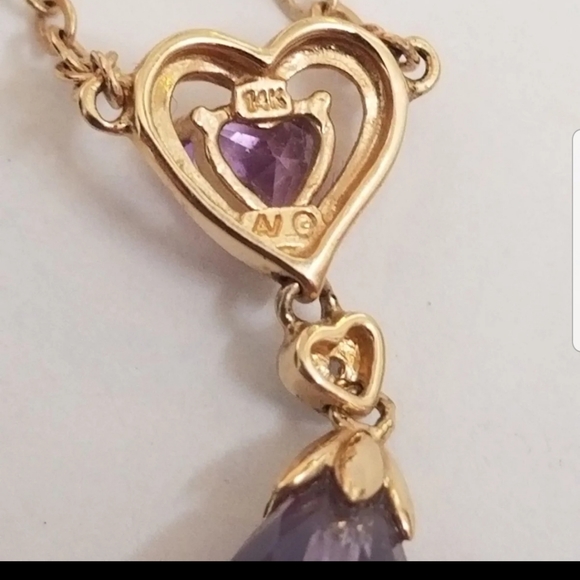 14k Yellow Gold Amethyst Diamond Necklace Teardrop Briolette - Picture 7 of 10